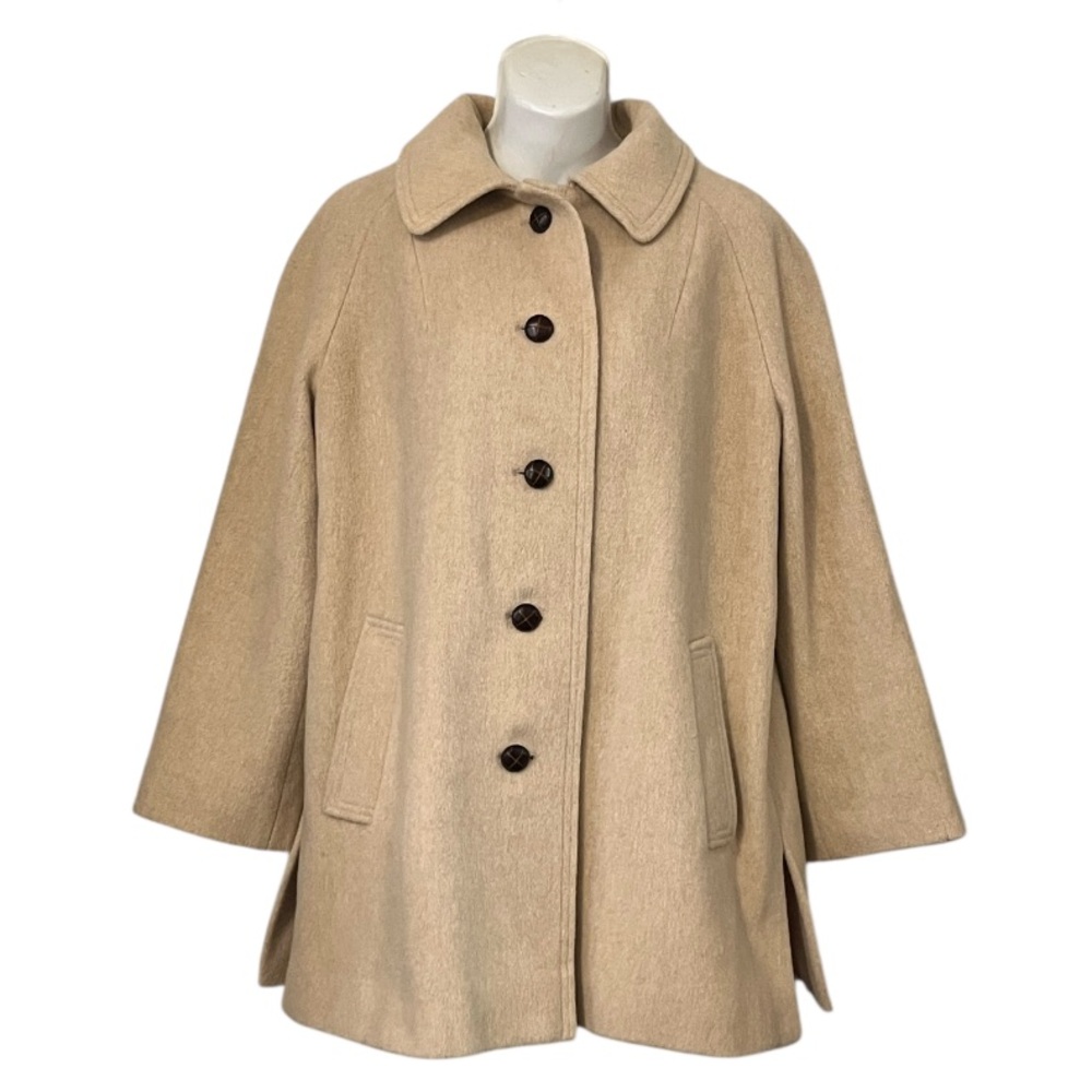 Women’s Camel Cream Beige Vintage Peter Pan Collar Pea Coat Trench Car Coat